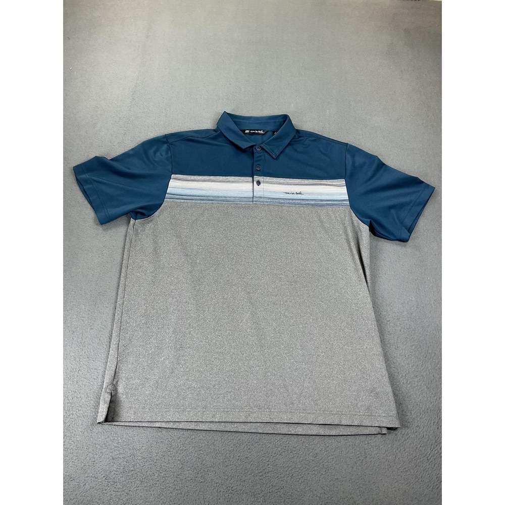 Travis Mathew Polo Shirt Mens L Gray Colorblock Poly/Spandex Golf Short Sleeve